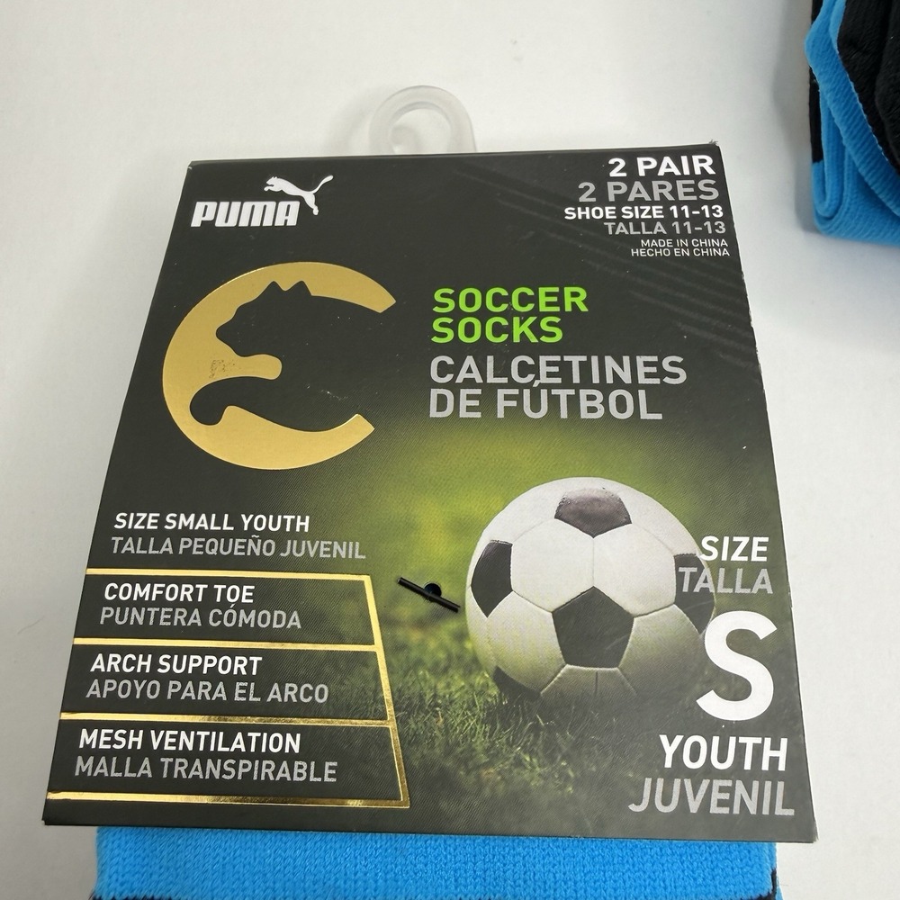 Puma Youth Soccer Socks 6 Pairs Blue Black Size S Small Shoe 11-13 Crew Bundle - Picture 3 of 4
